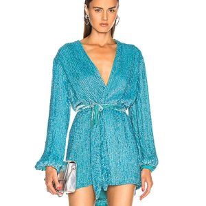 NWT retrofete Gabrielle Robe Sequin Mini Dress SKY BLUE Teal Iridescent XXS NEW